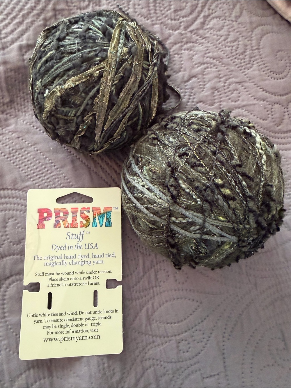 PRISM Olive & Gold Textured Novelty Ribbon Yarn Duo color is “kale”